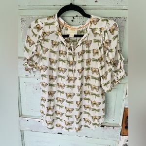 Maeve Anthropologie size 10 MEDIUM White butterfly moth blouse boho BLOUSE TOP
